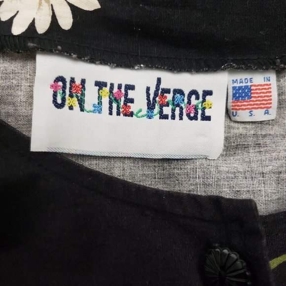 Vintage Black Daisy Summer Print Dress On The Verge Size Large Maxi - Picture 10 of 11